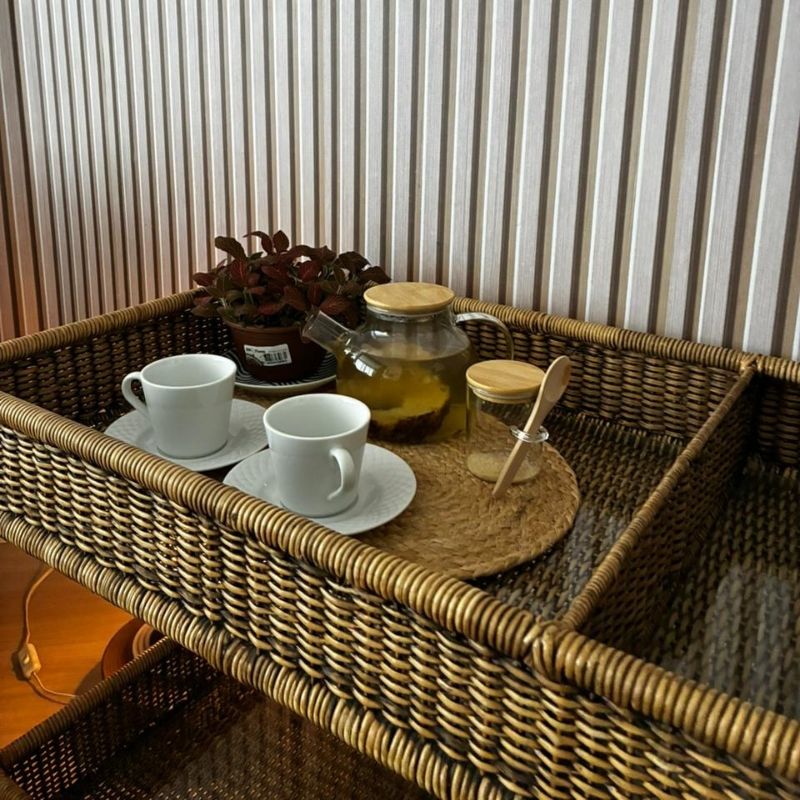 Ambiente do estúdio com iluminação suave e decoração natural